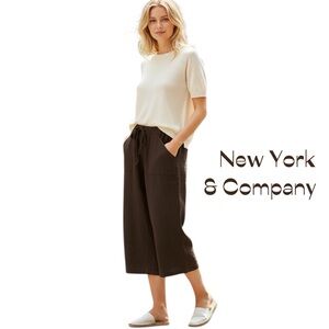 New York & Company Brown Linen Wide Leg Ankle Pant Size 4